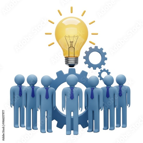 Team with lightbulb and gears concept on white background