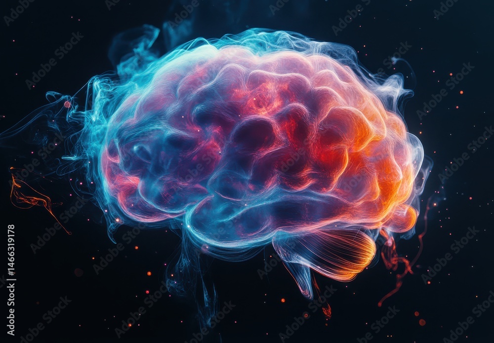 Fototapeta premium Abstract Glowing Brain Digital Particle Rendering