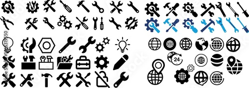 Tools and Service icons set. Wrench, screwdriver and gear icon. Screwdriver and wrench glyph icon. Settings and repair, service sign - stock.	
