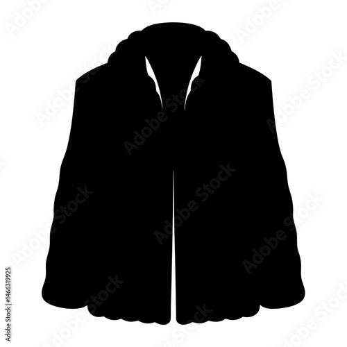 faux fur coat vector silhouette icon, black and white illustration of clothing.