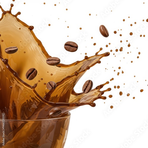 Coffee splash with beans isolated on white background