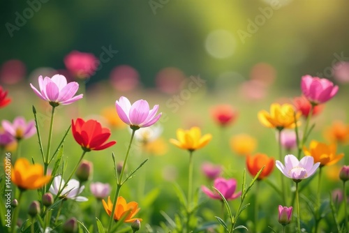 Vibrant spring blossoms in a field of wildflowers , beautiful, tulips
