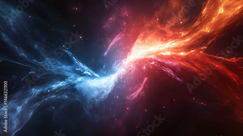 A space background with two bright blue and red flames
