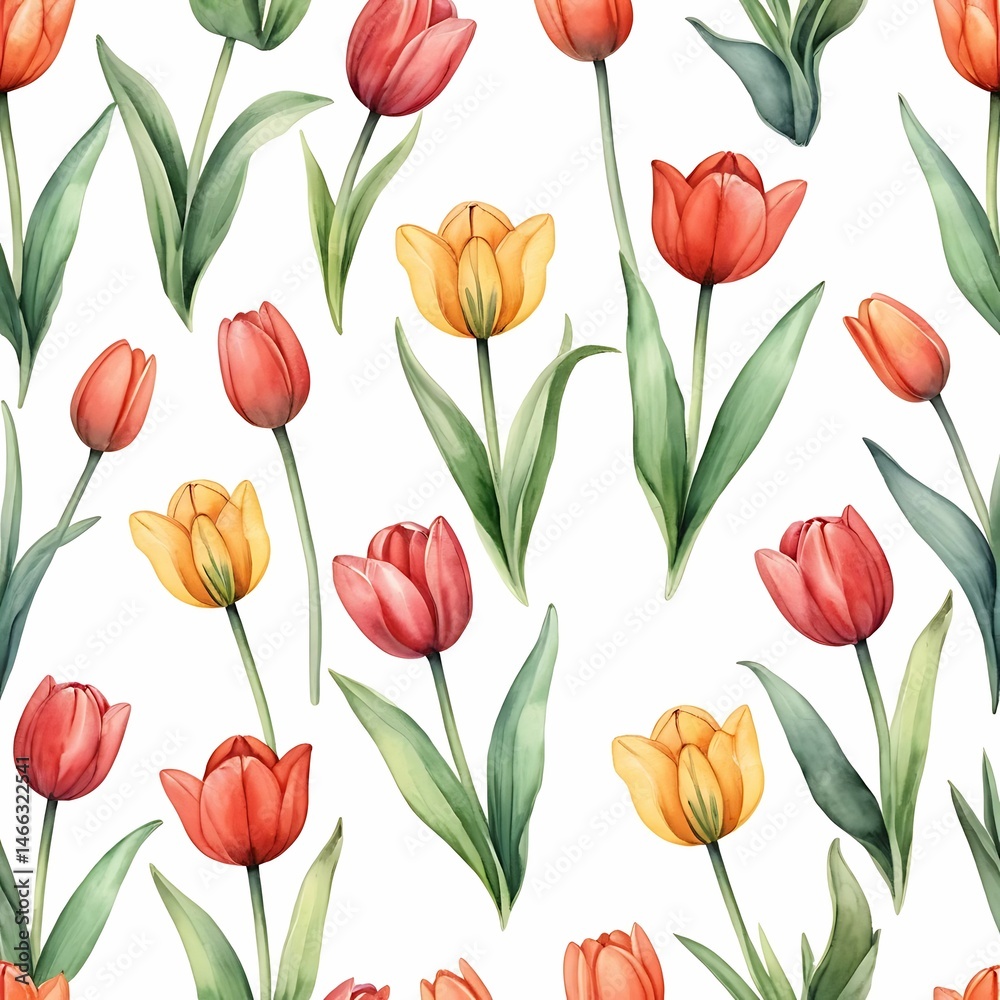 Fototapeta premium Tulip Flower Pattern Watercolor Seamless Design