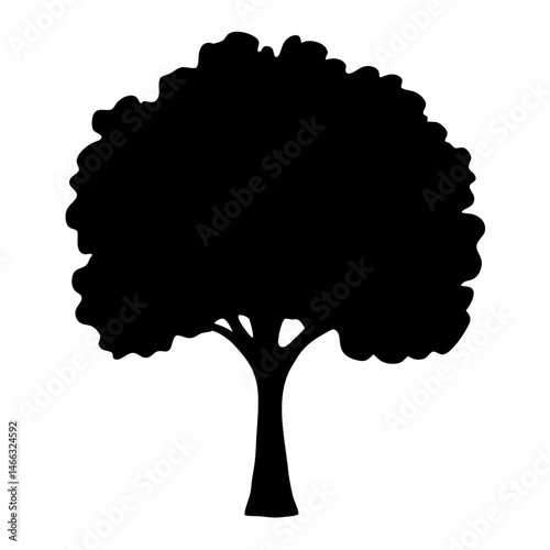 hickory tree vector silhouette icon, black and white illustration of trees.