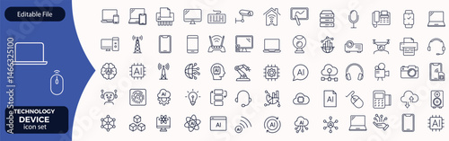 Electronics and Devices web icons in line style. Computing, social network, management, internet, network, programming, Internet connection collection. Vector illustration