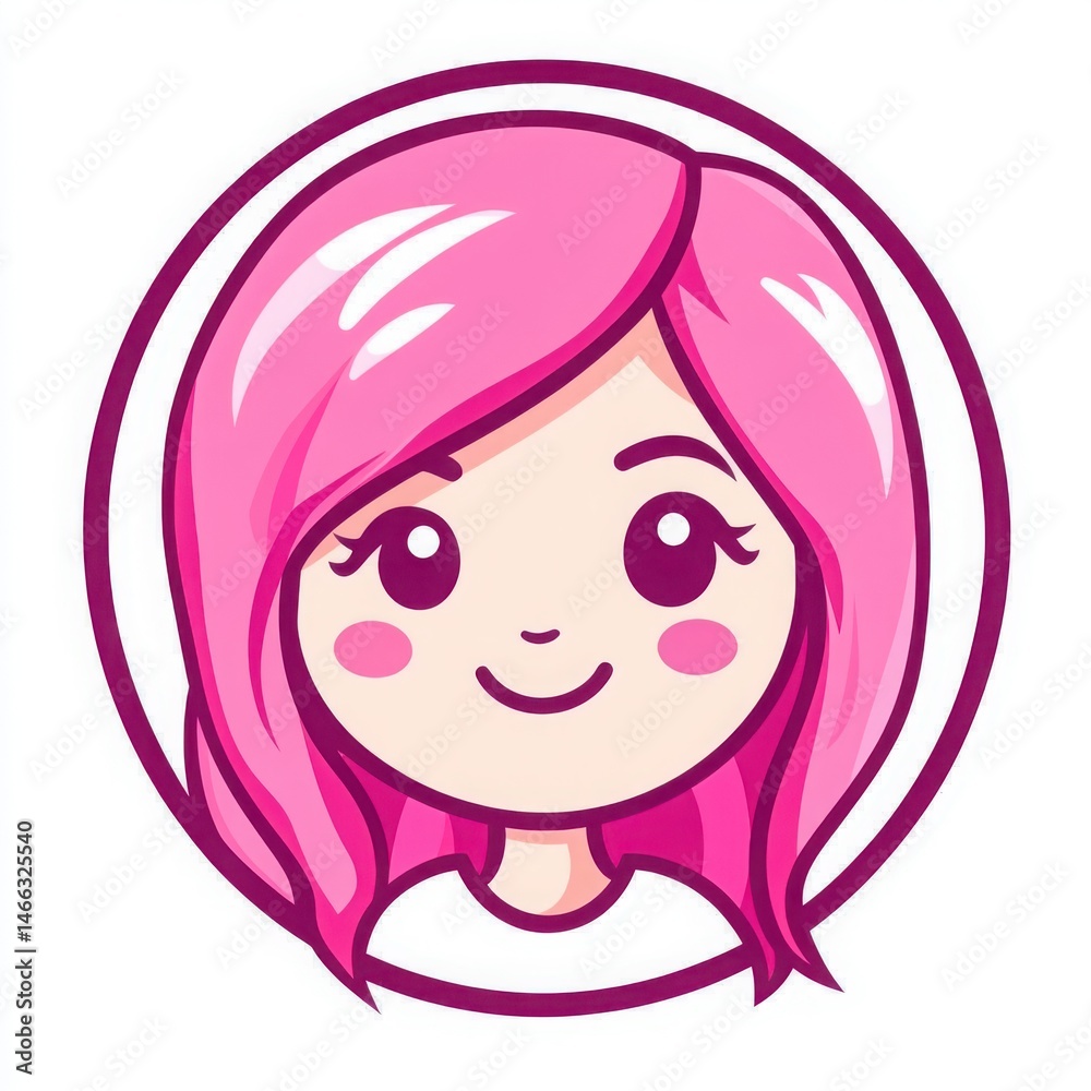 Cute girl with pink hair cartoon on white background Cute girl with pink hair cartoon on white background