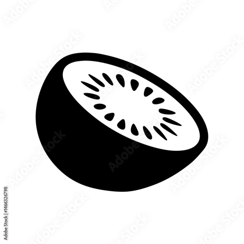 kiwi vector silhouette icon, black and white illustration of fruits.