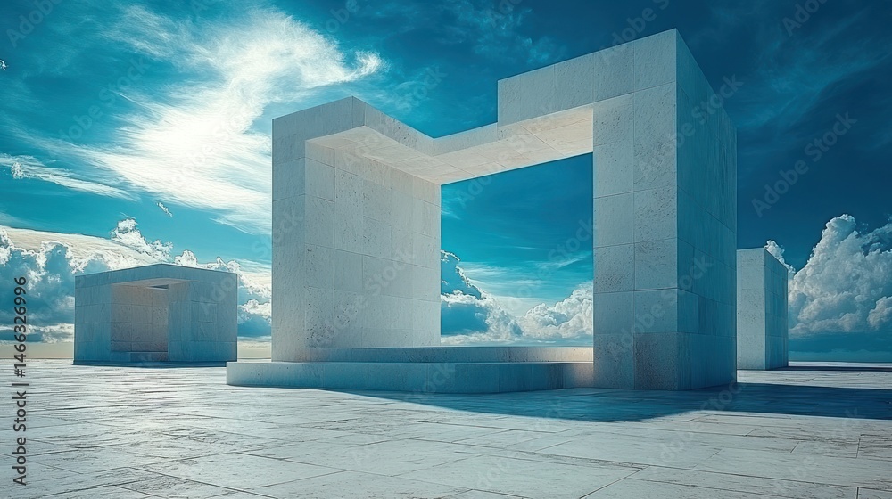 Naklejka premium Minimalist Architecture under a Vivid Sky: A Modern Architectural Marvel