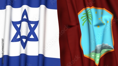 Photos Flags of Israel and West Indies with realistic cloth texture