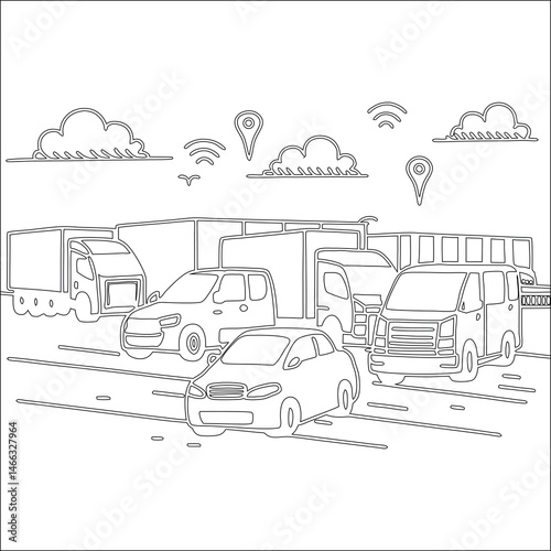 A vector drawing of a cartoon car icon for road transportation