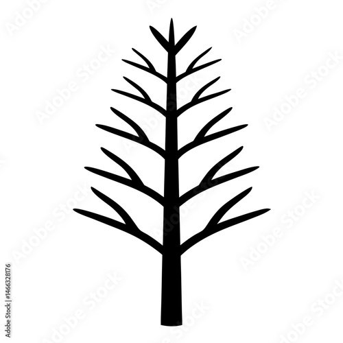 larch tree vector silhouette icon, black and white illustration of trees.
