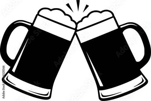 Beer mug silhouette, Two clinking beer mugs icon vector