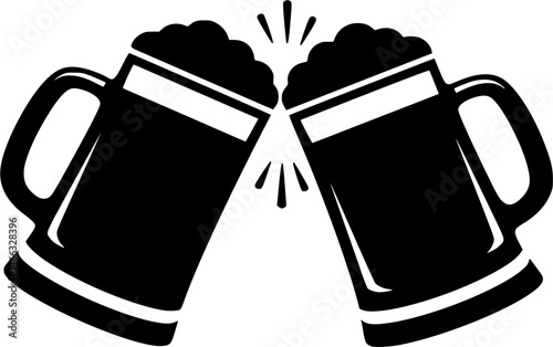 Beer mug silhouette, Two clinking beer mugs icon vector