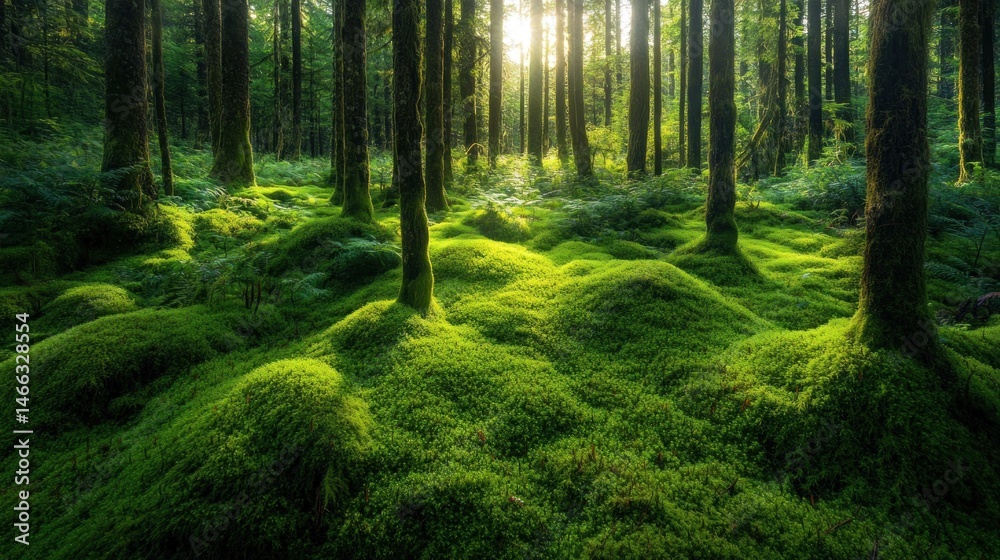 Obraz premium Lush forest floor bathed in sunlight (3)