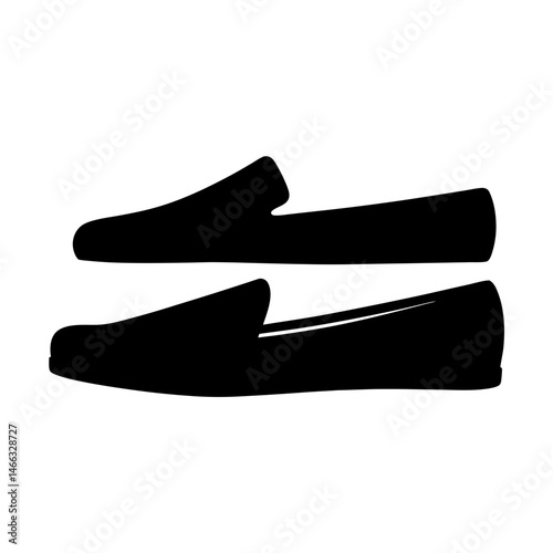 loafers vector silhouette icon, black and white illustration of footwear.