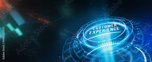 CUSTOMER EXPERIENCE inscription, social networking concept. Business, Technology, Internet and network concept. 3d illustration