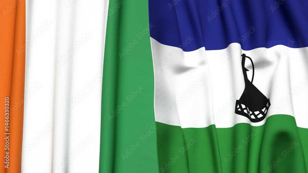 Obraz premium Flags of IVORY COAST and LESOTHO with realistic cloth texture