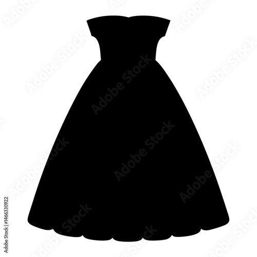 midi dress vector silhouette icon, black and white illustration of clothing.