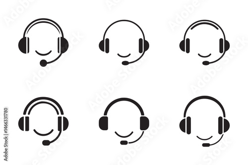 simple black and white customer support headset vector icon