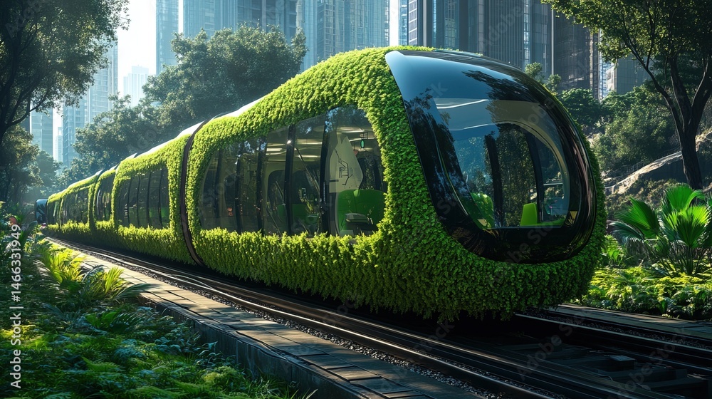 Naklejka premium AI-powered green transportation system reducing carbon emissions, futuristic mobility
