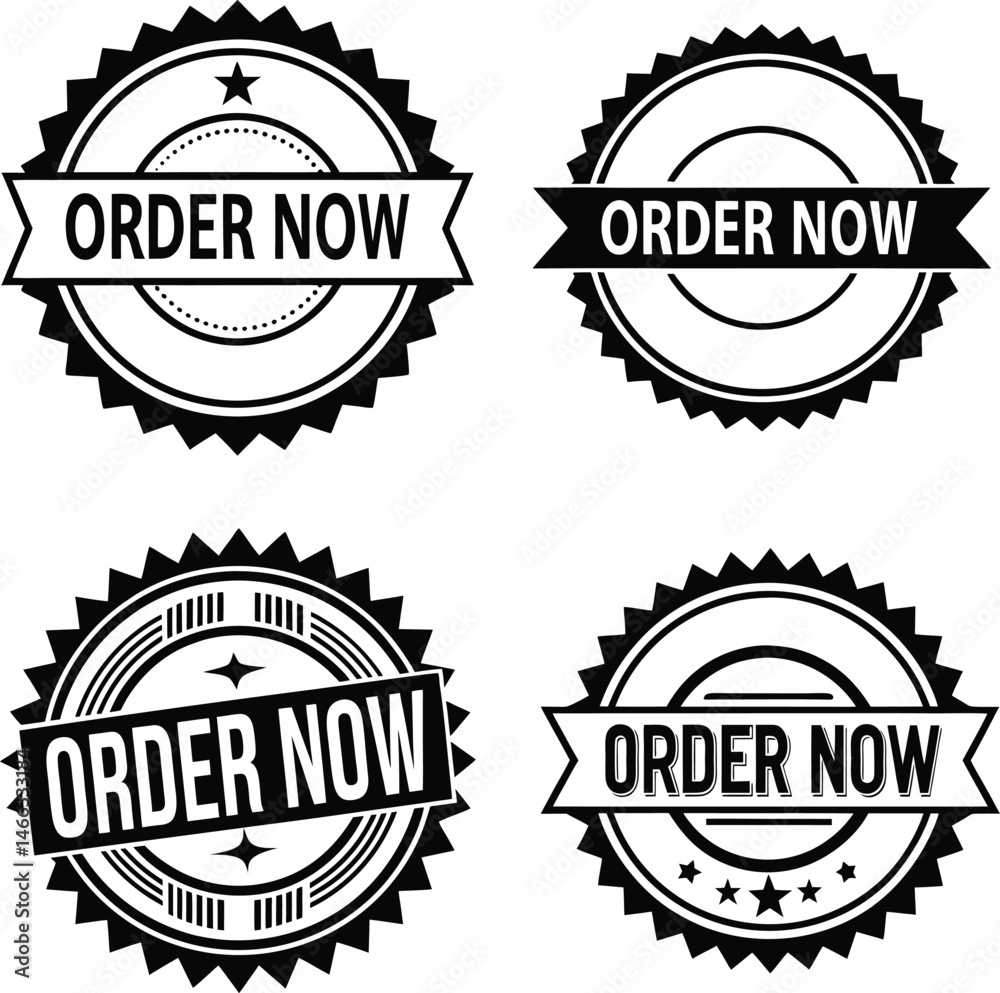 Fototapeta premium Order Now Badge Set. Black and White Vintage Labels for Urgent Call to Action