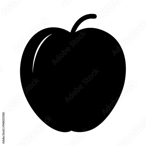 nectarine vector silhouette icon, black and white illustration of fruits.