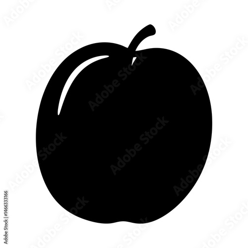 nectarine vector silhouette icon, black and white illustration of fruits.