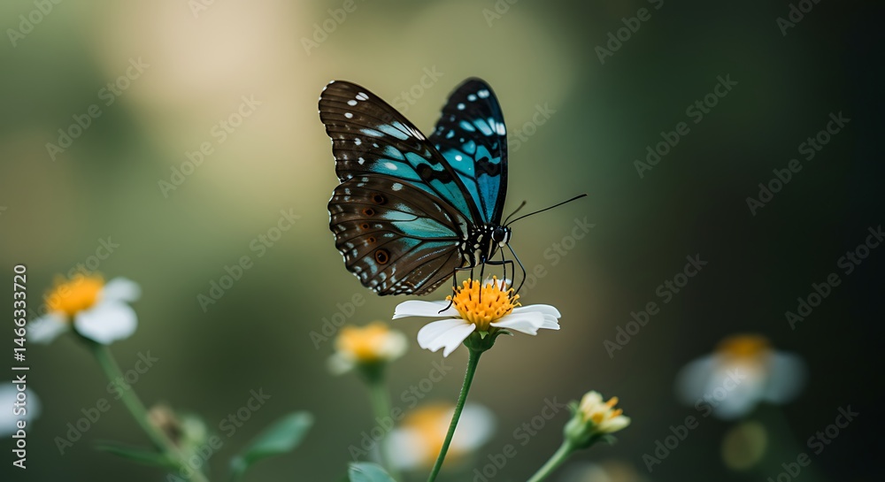 Fototapeta premium Butterfly Feeding on Flower in Meadow Close-up