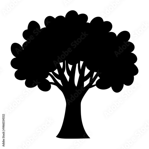 olive tree vector silhouette icon, black and white illustration of trees.