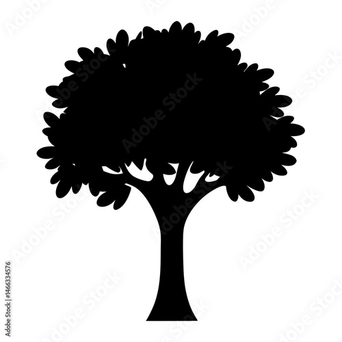 orange tree vector silhouette icon, black and white illustration of trees.