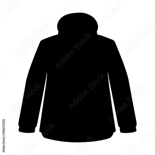 parka vector silhouette icon, black and white illustration of clothing.