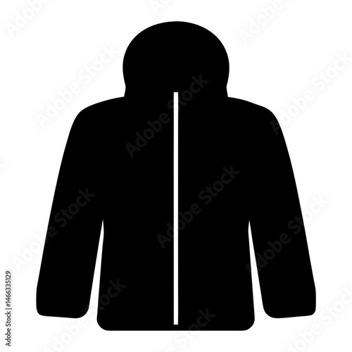 parka vector silhouette icon, black and white illustration of clothing.