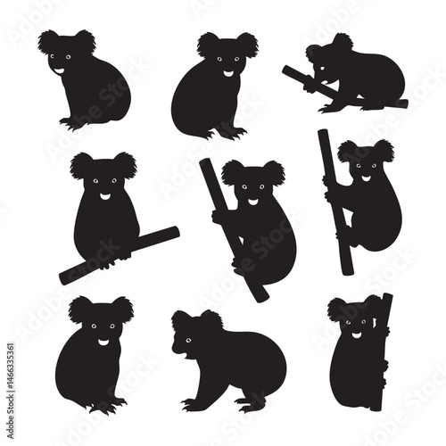 Set of koala silhouette on white background