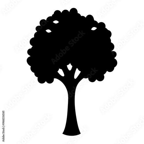 pear tree vector silhouette icon, black and white illustration of trees.