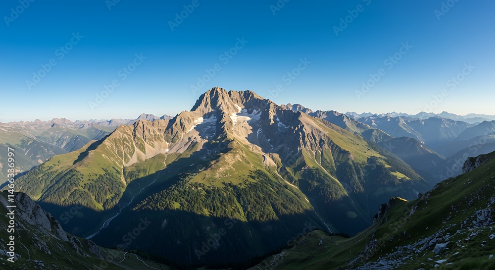 Fototapeta premium Mountain Ridge Landscape Under Clear Blue Sky Scenery