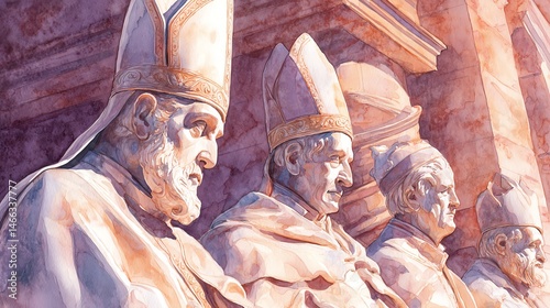 Obraz na płótnie Statues of religious figures with majestic hats, white background. w salonie