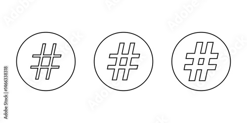 Hashtag outline icon on circle line. Social media keyword sign symbol