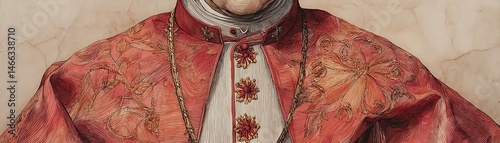 Obraz na płótnie Religious figure in ornate red vestments, detailed fabric texture. w salonie