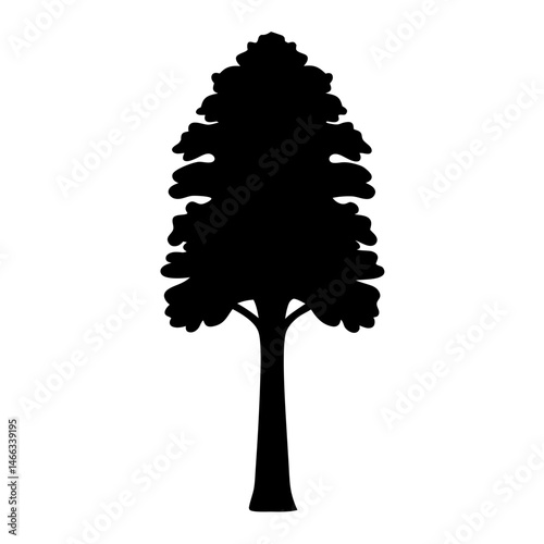 redwood tree vector silhouette icon, black and white illustration of trees.