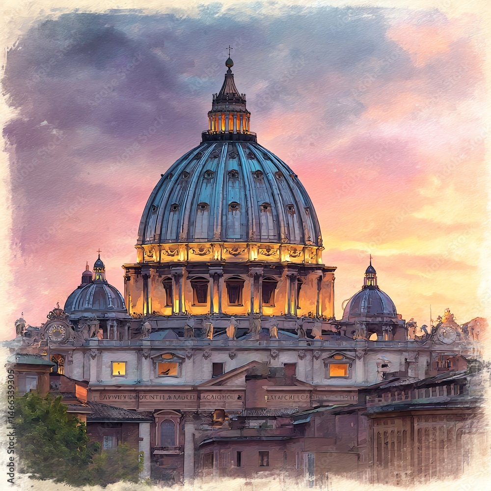 Stunning dome structure under a colorful twilight sky.