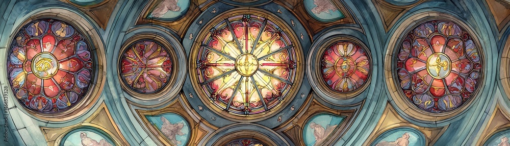Intricate stained glass windows in an architectural masterpiece.