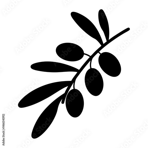 sea buckthorn vector silhouette icon, black and white illustration of fruits.