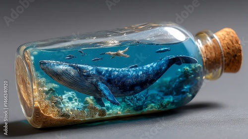 Obraz na płótnie Glass bottle with underwater scene featuring a whale swimming gracefully. w salonie