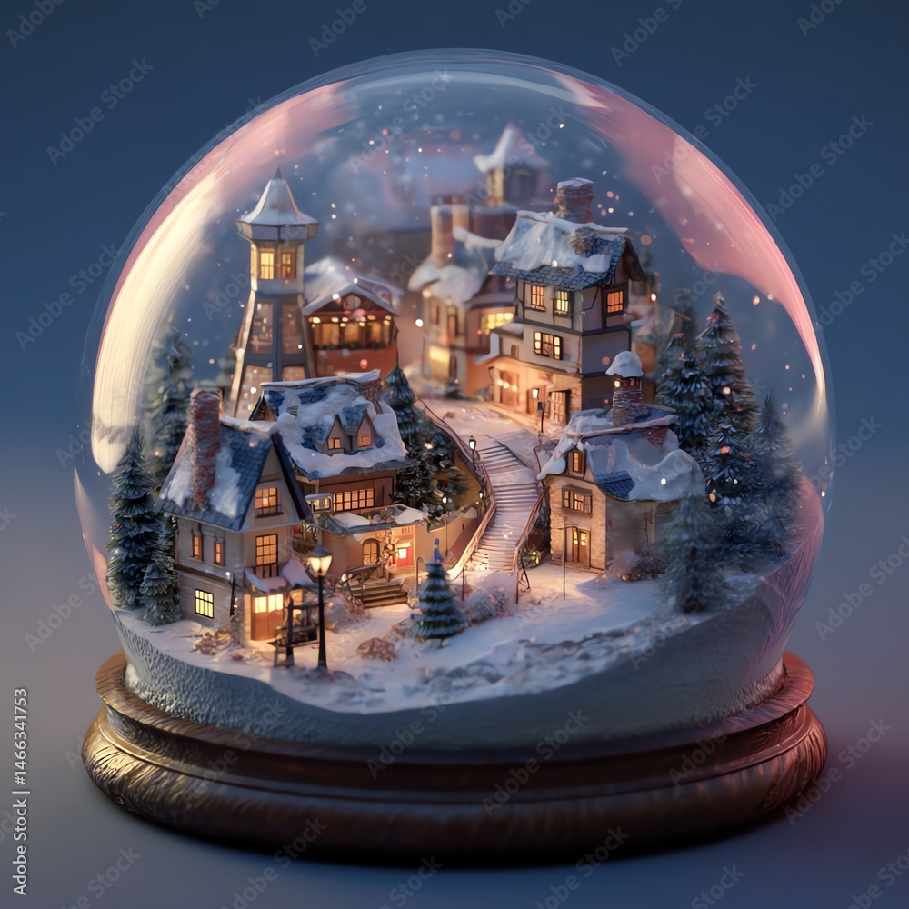 A beautiful snow globe featuring a charming winter village scene.