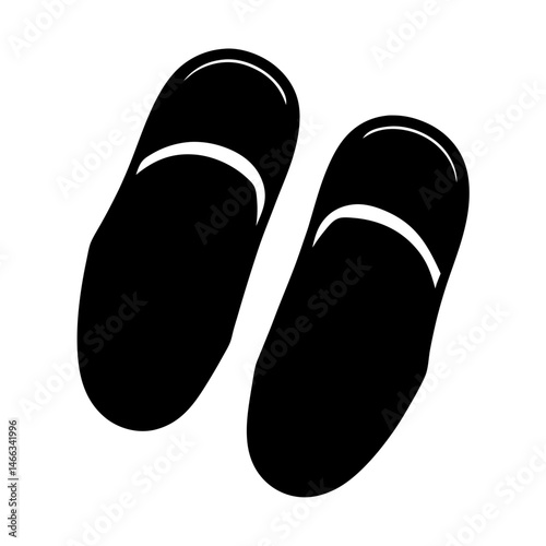 slippers vector silhouette icon, black and white illustration of footwear.