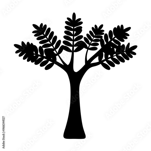tamarind tree vector silhouette icon, black and white illustration of trees.