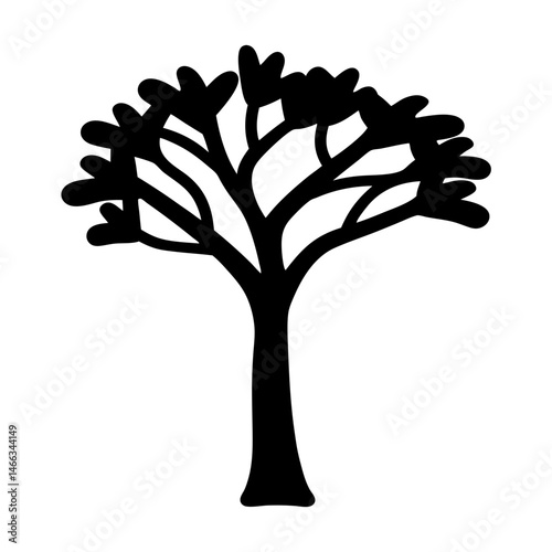 tamarind tree vector silhouette icon, black and white illustration of trees.