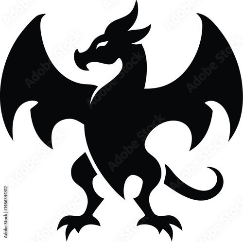 Vector Icon  Powerful black dragon silhouette with wings spread—perfect for logos, fantasy games, mythical branding, tattoo art, book covers, and medieval illustrations