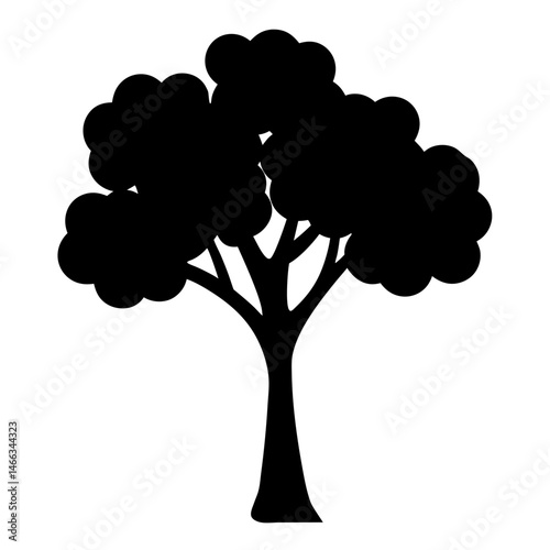 teak tree vector silhouette icon, black and white illustration of trees.